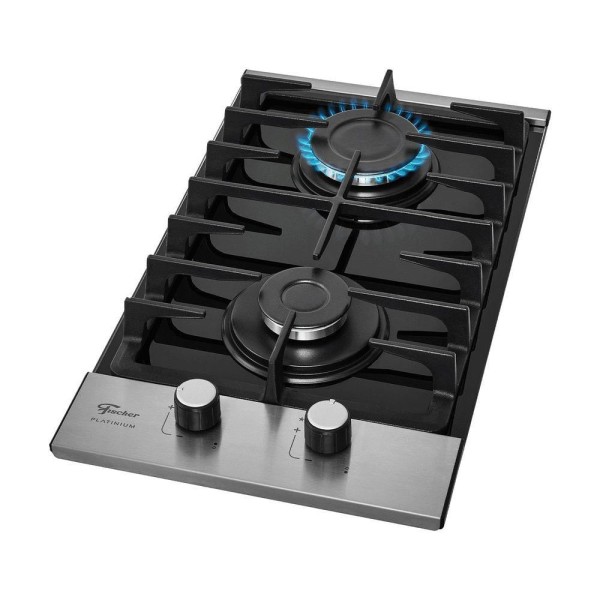 Encontraproduto.com.br - Cooktop a Gás Fischer 2 Bocas Platinium com Trempe de ferro fundido Mesa Vidro