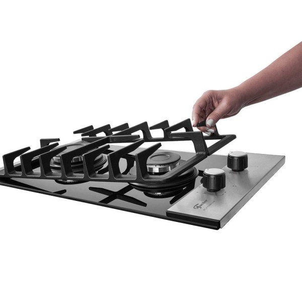 Encontraproduto.com.br - Cooktop a Gás Fischer 2 Bocas Platinium com Trempe de ferro fundido Mesa Vidro