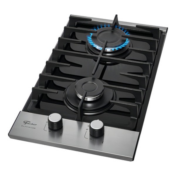 Encontraproduto.com.br - Cooktop a Gás Fischer 2 Bocas Platinium com Trempe de ferro fundido Mesa Vidro