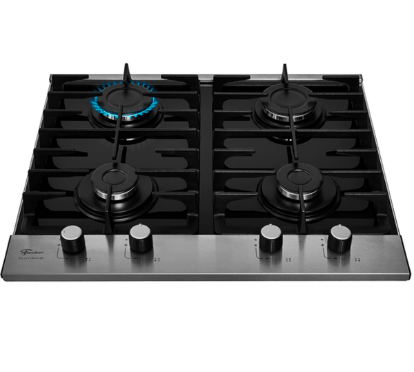Encontraproduto.com.br - Cooktop a Gás Fischer 4 Bocas Platinium com Trempe de ferro fundido Mesa Vidro