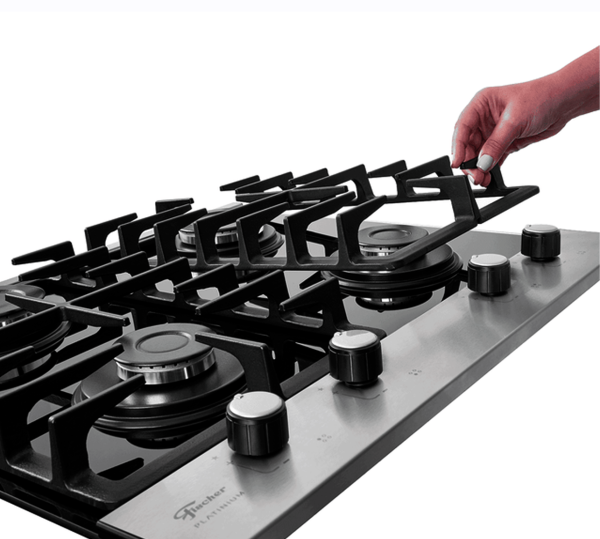 Encontraproduto.com.br - Cooktop a Gás Fischer 4 Bocas Platinium com Trempe de ferro fundido Mesa Vidro