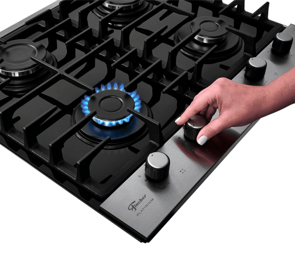 Encontraproduto.com.br - Cooktop a Gás Fischer 4 Bocas Platinium com Trempe de ferro fundido Mesa Vidro