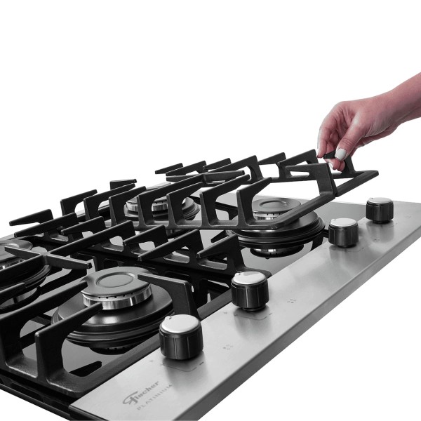 Encontraproduto.com.br - Cooktop a Gás Fischer 4 Bocas Platinium com Trempe de ferro fundido Mesa Vidro