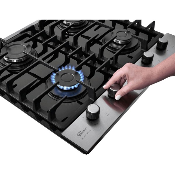 Encontraproduto.com.br - Cooktop a Gás Fischer 4 Bocas Platinium com Trempe de ferro fundido Mesa Vidro