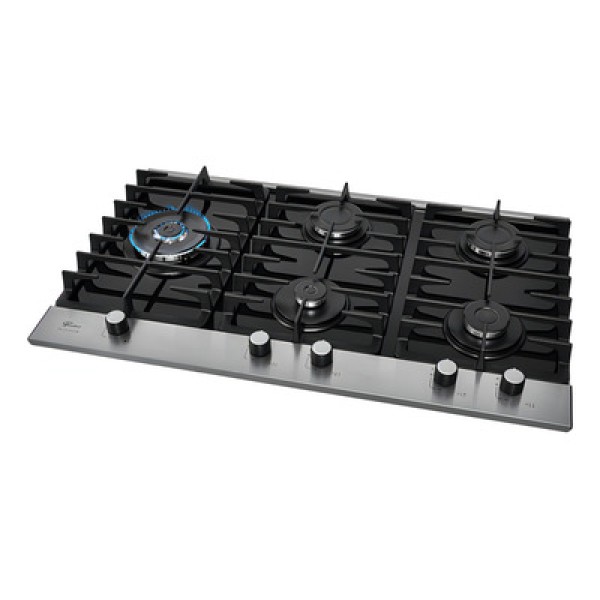 Cooktop a Gás Fischer 5 Bocas Tripla Chama Platinium com Trempe de ferro fundido Mesa Vidro