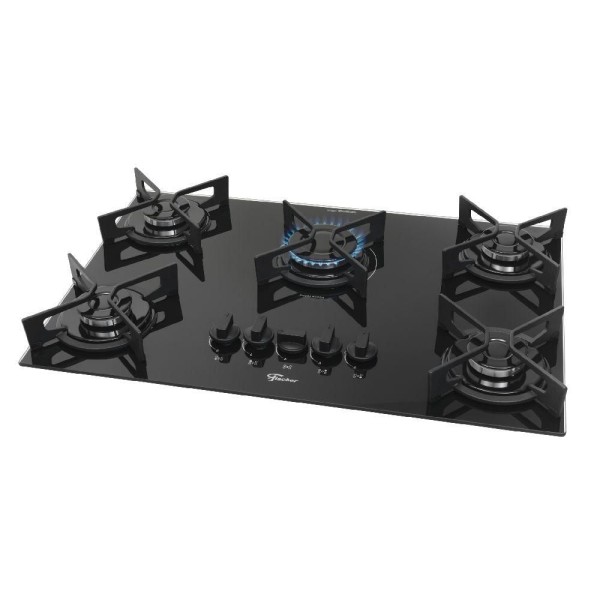 Encontraproduto.com.br - Cooktop a Gás Fischer Fit Line com 5 Bocas Preto