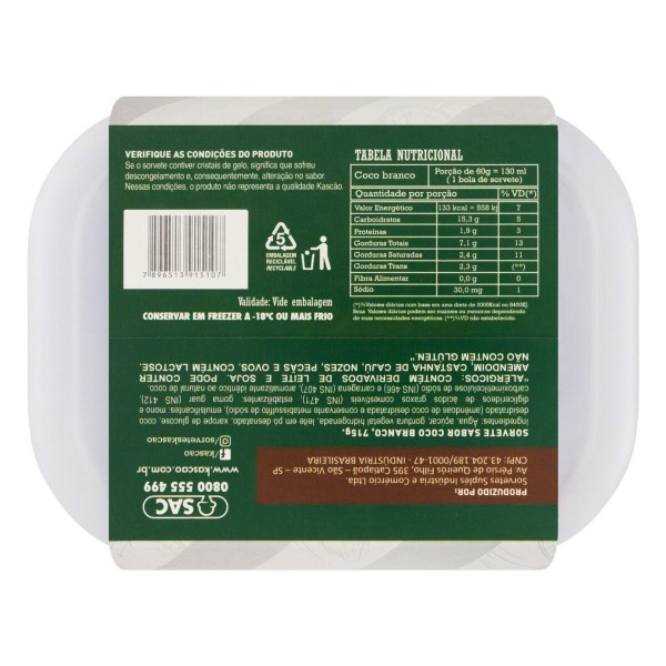 Encontraproduto.com.br - Sorvete Coco Kascão Clássicos 1,5 Litros