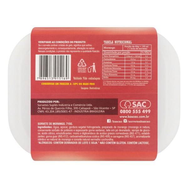 Encontraproduto.com.br - Sorvete Morango Kascão Sobremesa 1,5 Litros