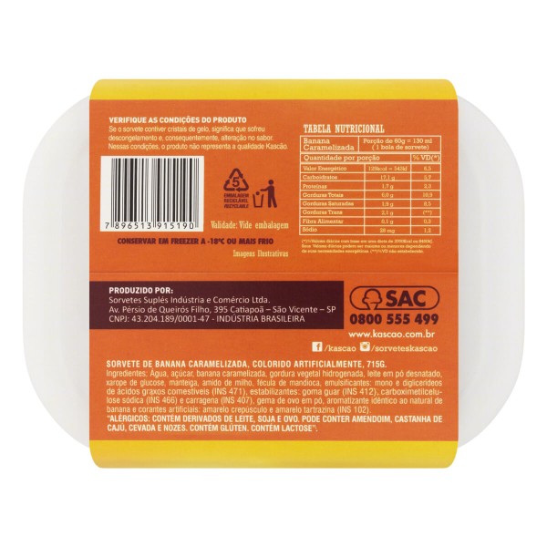 Encontraproduto.com.br - Sorvete Kascão Sobremesa Banana Caramelizada 1,5L