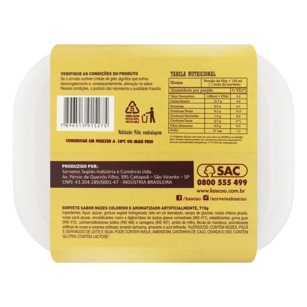 Encontraproduto.com.br - Sorvete Nozes Kascão Sobremesa 1,5 Litros