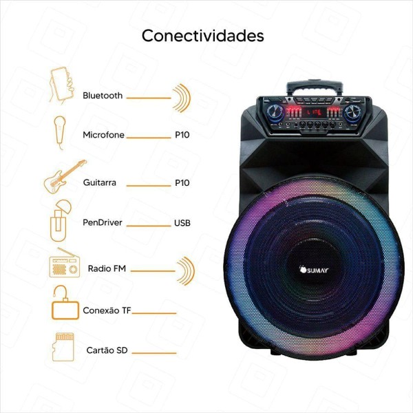 Encontraproduto.com.br - Alto Falante Sm-cap42 Thunder Bolt Bluetooth Led 1400w Bivolt - 1 Mic