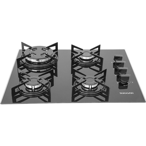 Encontraproduto.com.br - Fogão De Mesa Cooktop 4B Vidro Preto à Gás Suggar Fg4304vp