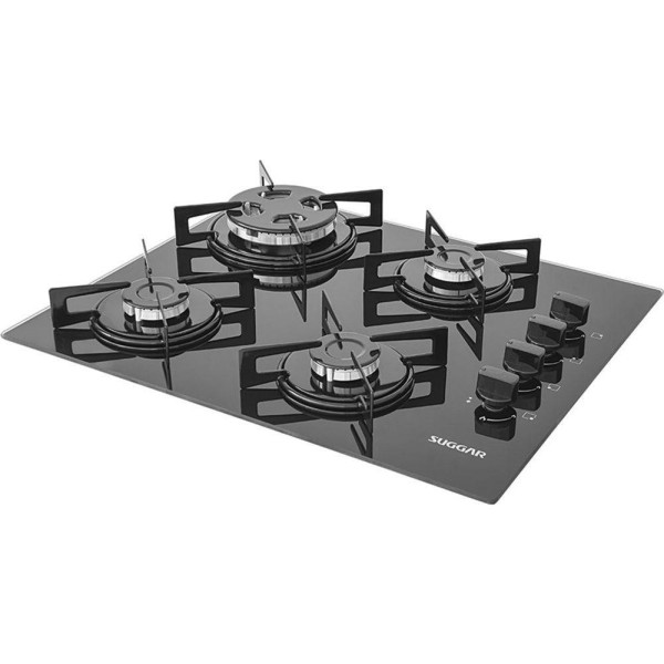 Encontraproduto.com.br - Fogão De Mesa Cooktop 4B Vidro Preto à Gás Suggar Fg4304vp