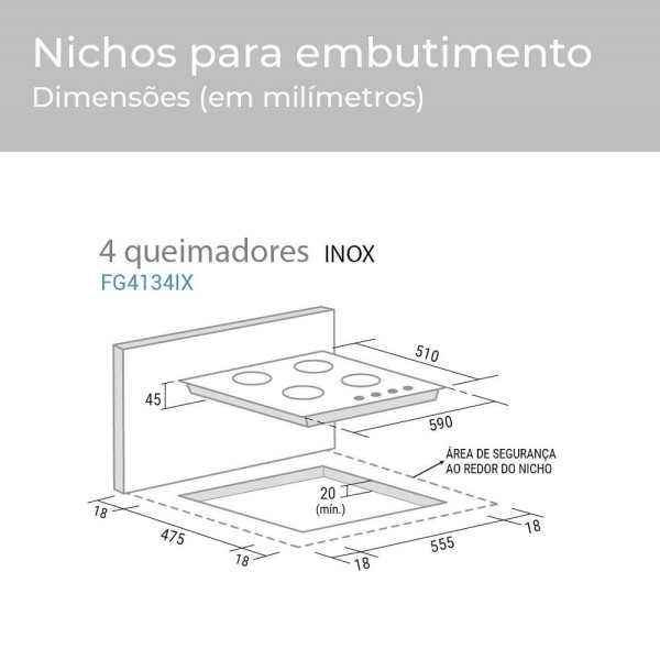 Encontraproduto.com.br - Fogão De Mesa Cooktop 4 Bocas Aço Inox à Gás Suggar Fg4134ix
