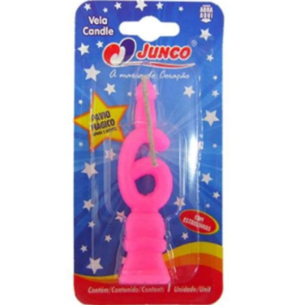 Encontraproduto.com.br - Vela De Aniversário  Número 6 Rosa Junco