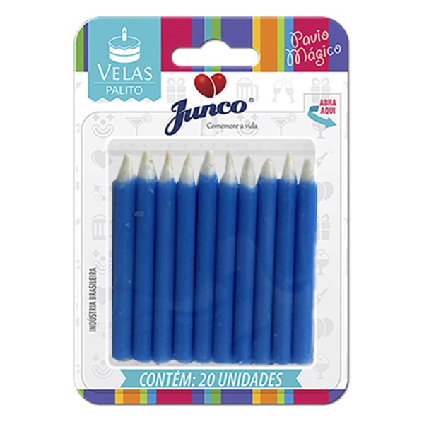 Encontraproduto.com.br - VELA ANIVERSARIO JUNCO COM 20 PALITO AZUL