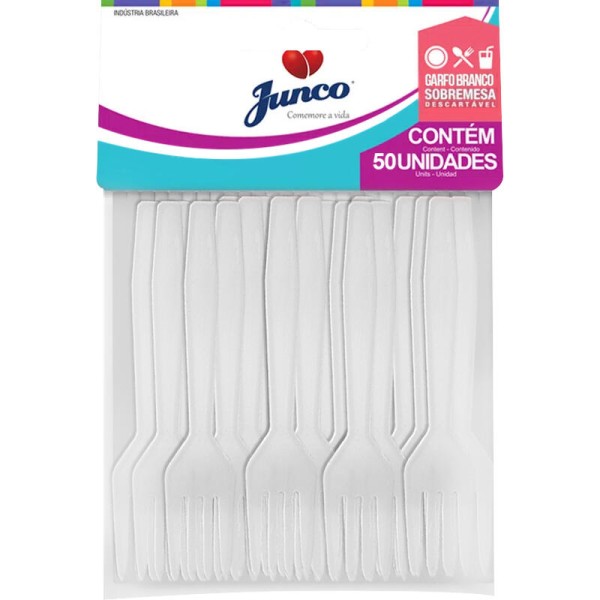 Encontraproduto.com.br - Garfo Descartável Sobremesa Junco Branco Pacote com 50 unidades