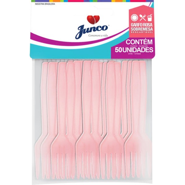 Encontraproduto.com.br - Garfo Descartável Sobremesa Junco Rosa Pacote com 50 unidades