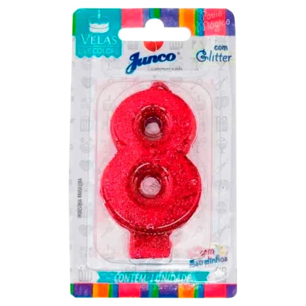Encontraproduto.com.br - Vela Aniversário Junco Com Gliter Vermelha N 8