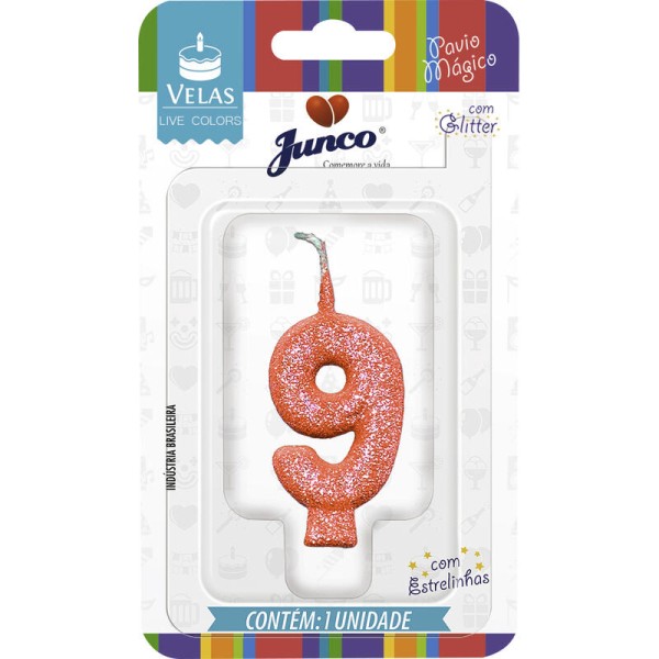 Encontraproduto.com.br - Vela Aniversário Junco Com Gliter Vermelha N 9