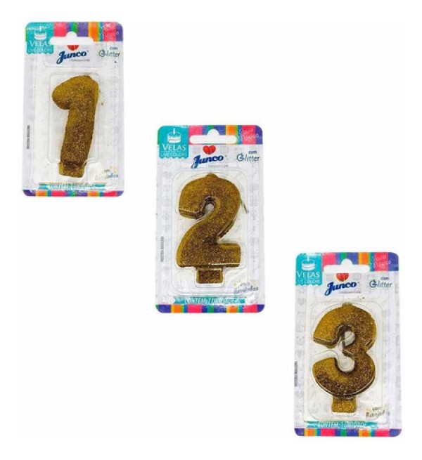 Encontraproduto.com.br - Vela de Aniversário Live Colors com Glitter Junco N.7 Ouro Unidade