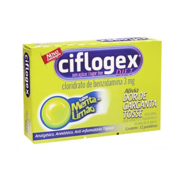 Encontraproduto.com.br - Pastilha Ciflogex Diet 3mg Sabor Menta e Limão 12 Unidades