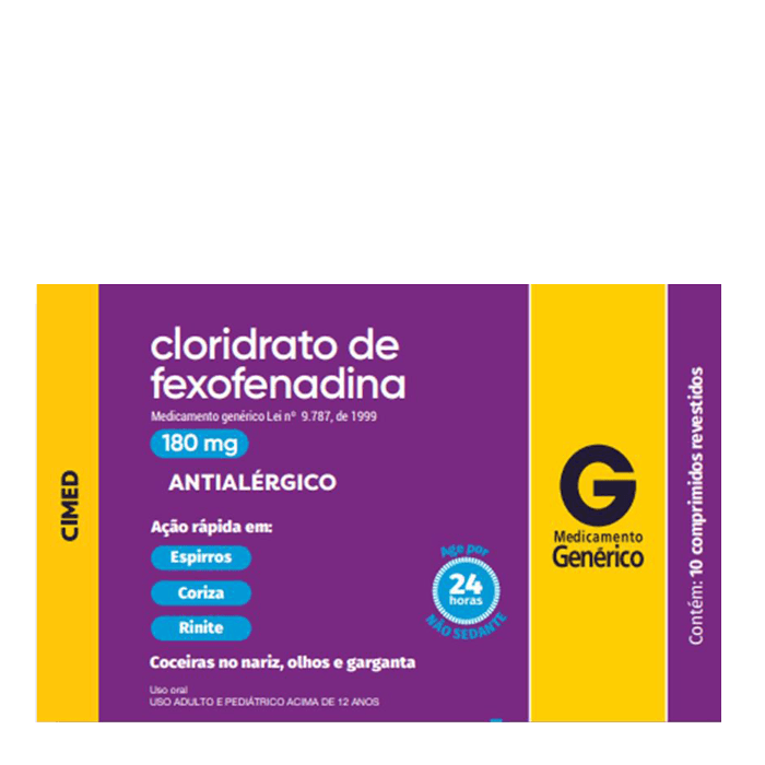 Encontraproduto.com.br - Antialérgico Cloridrato de Fexofenadina 180mg Genérico Cimed 10 Comprimidos Revestidos