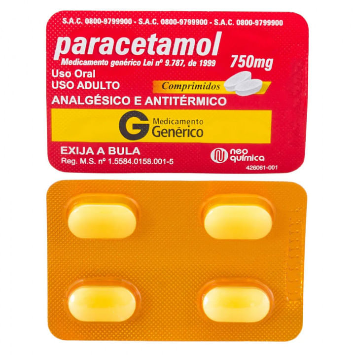 Paracetamol 750 Mg Com 4 comprimidos