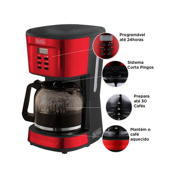 Encontraproduto.com.br - Cafeteira elétrica programável Black & Decker 30 xícaras 220v vermelha