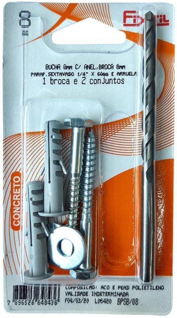 Encontraproduto.com.br - Broca 5/16 + Parafuso Sextavado Com Bucha 1/4x60 2 Unidades Fixtil