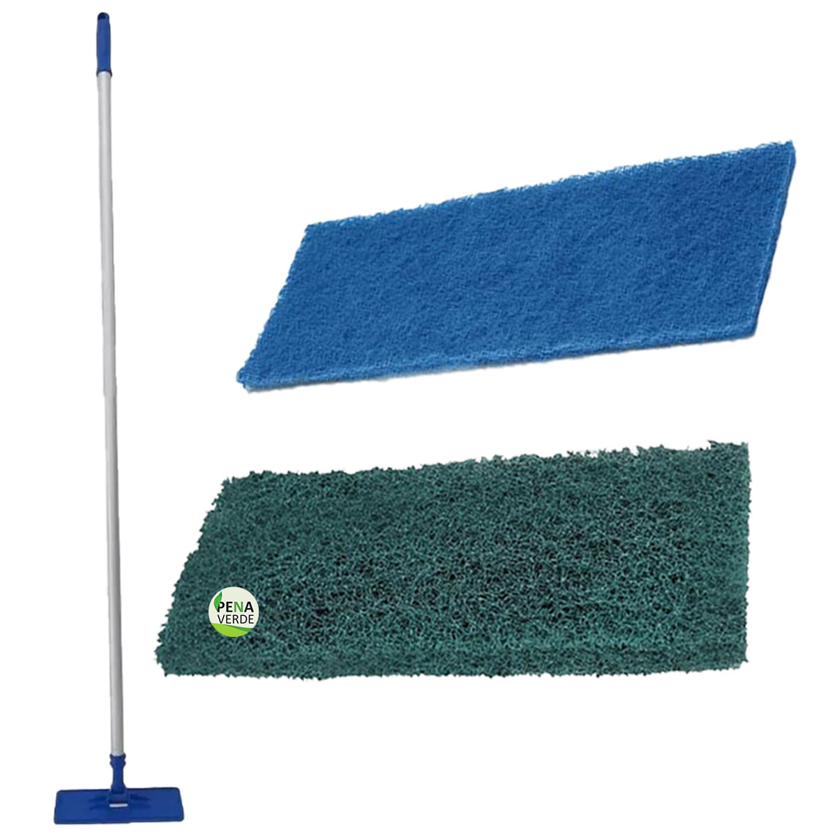 Kit Suporte Lt Com Velcro Limpa Tudo Articulado Mop Fibra Azul  + Verde Multiuso Piso + Cabo Alumínio 1.40m  Com Manopla