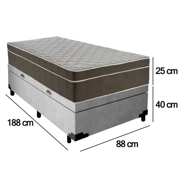 Encontraproduto.com.br - Cama Box Baú Suede Solteiro + Colchão Sereneprime Molas Ensacadas 88x188x69 Cor:cinza