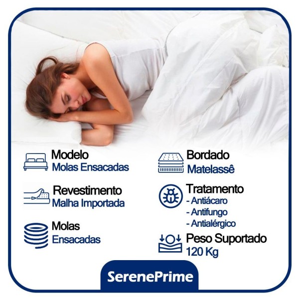 Encontraproduto.com.br - Cama Box Baú Suede Solteiro + Colchão Sereneprime Molas Ensacadas 88x188x69 Cor:cinza