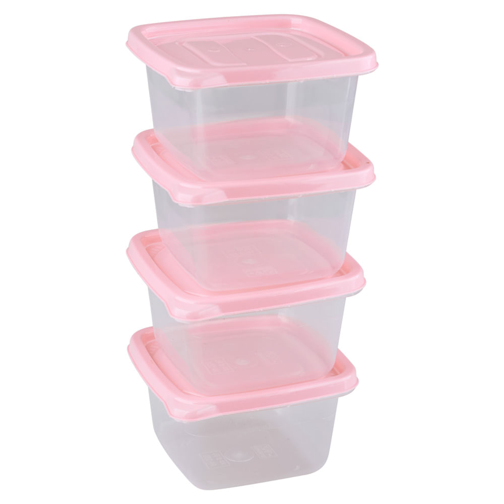 Encontraproduto.com.br - Conjunto de Potes São Bernardo Multiclick em Plástico Quadrado com 4 Peças 500ml - Item Sortido