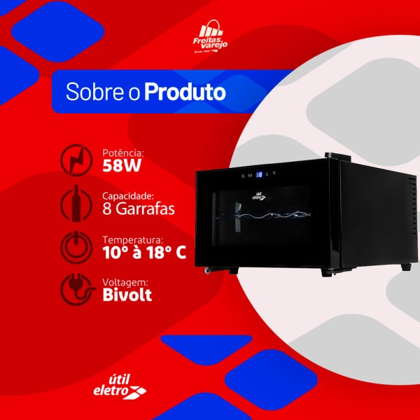 Encontraproduto.com.br - Adega de Vinhos Climatizada 8 Garrafas Util Eletro BCW23A Bivolt