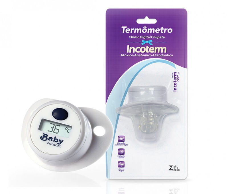 Encontraproduto.com.br - Termômetro Incoterm Digital Chupeta Baby Confort para Monitoramento da Temperatura de Crianças com 1 Unidade