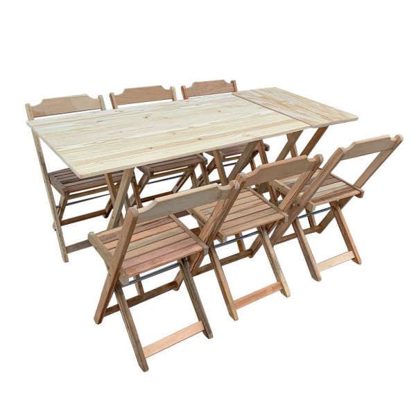 Encontraproduto.com.br - Jogo De Mesa Dobrável 1,20X70 E Mesa Aparador Em Madeira Padrão Com 6 Cadeiras - Marrom