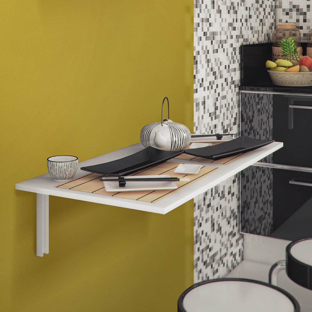 Encontraproduto.com.br - Mesa Dobrável MDP Fico Bancada Parede Branco 90x45x1,5cm