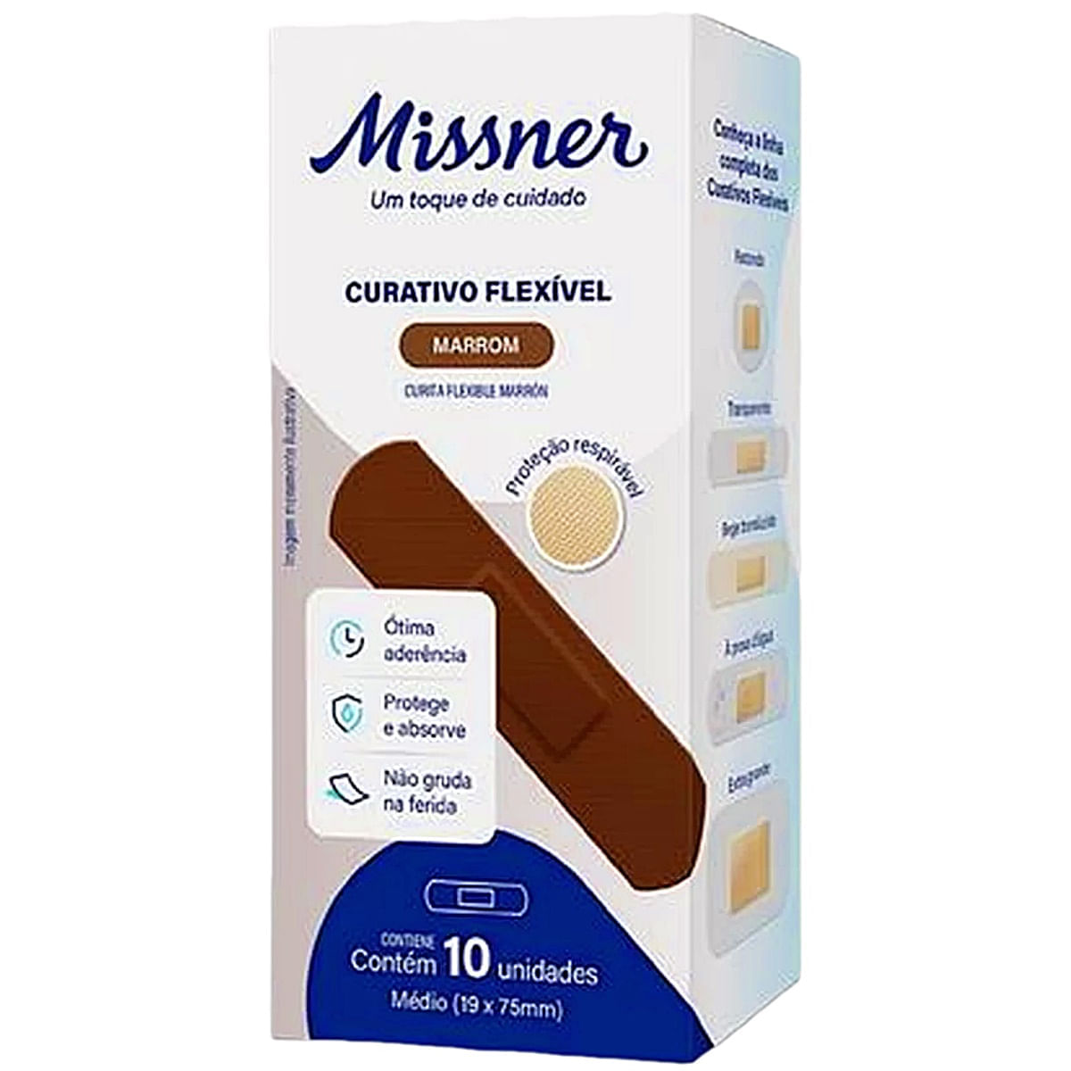 Encontraproduto.com.br - Curativo Flexível Missner - Marrom - 19x75mm - Embalagem com 10 curativos