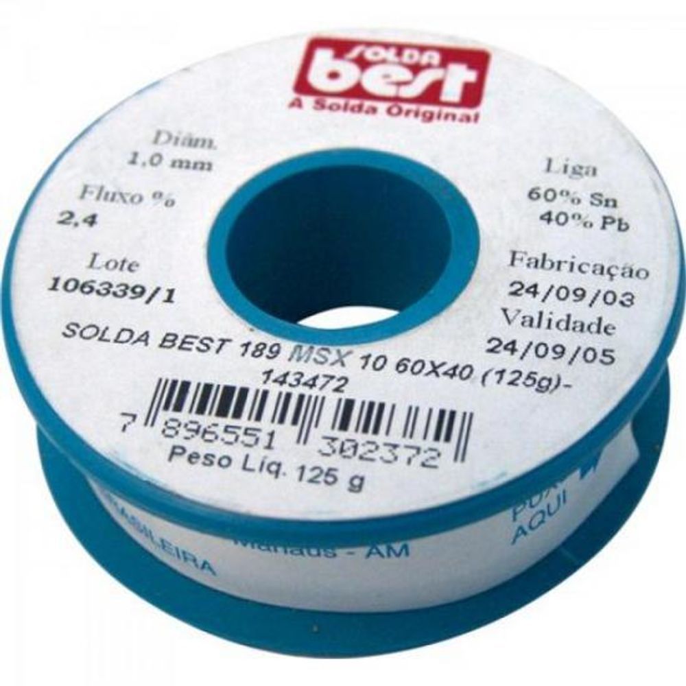 Encontraproduto.com.br - Solda em Fio 189-MSX10 60X40 125G AZUL Solda BEST