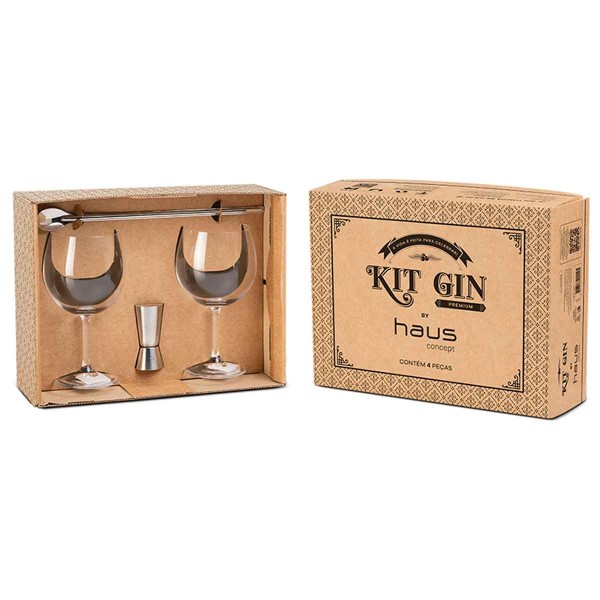 Encontraproduto.com.br - Kit Gin 4 Peças – 2 Taças 600 ml Dosador Colher Aço Inoxidável - Haus Concept