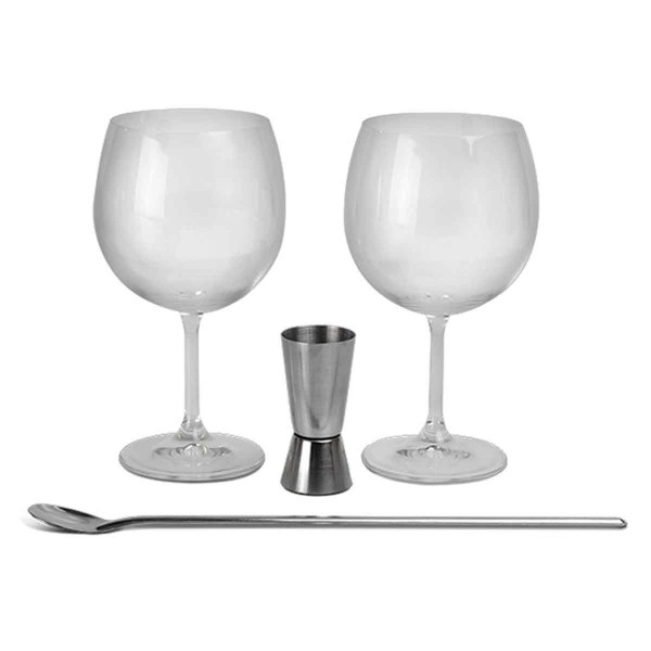 Encontraproduto.com.br - Kit Gin 4 Peças – 2 Taças 600 ml Dosador Colher Aço Inoxidável - Haus Concept