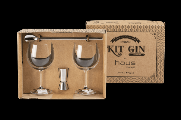 Encontraproduto.com.br - Kit Gin 4 Peças – 2 Taças 600 ml Dosador Colher Aço Inoxidável - Haus Concept