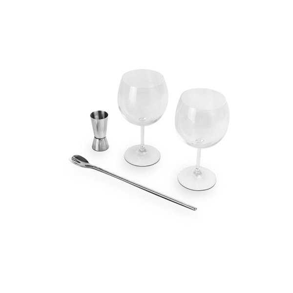 Encontraproduto.com.br - Kit Gin 4 Peças – 2 Taças 600 ml Dosador Colher Aço Inoxidável - Haus Concept
