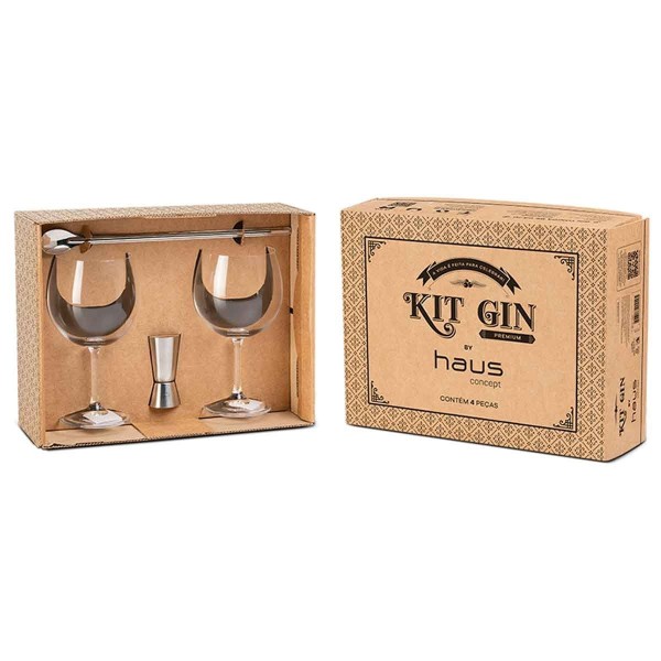 Encontraproduto.com.br - Kit Gin 4 Peças – 2 Taças 600 ml Dosador Colher Aço Inoxidável - Haus Concept