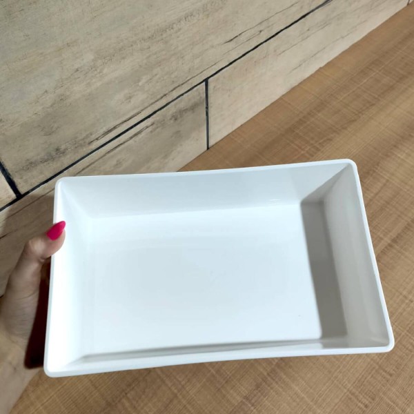 Encontraproduto.com.br - Travessa Retangular 2,2l Branca Servir a Mesa Salada Sobremesa Risoto Petisco Coza