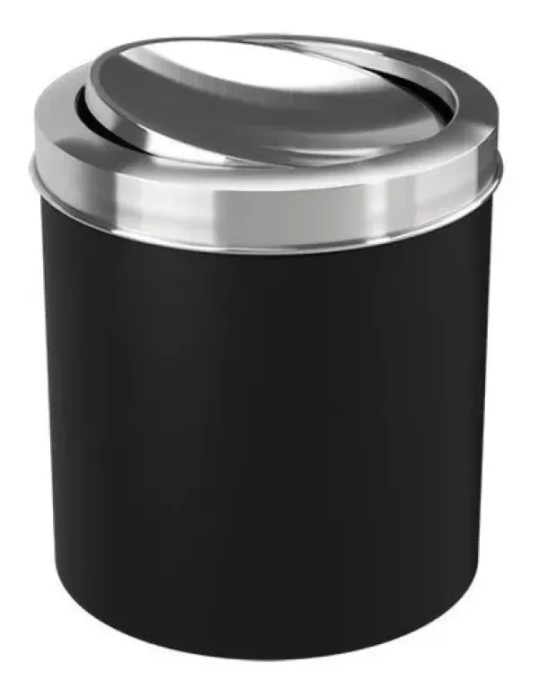 Lixeira Com Tampa Inox Basculante Preta 5,4 Litros