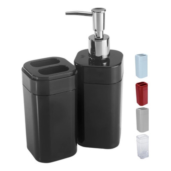 Encontraproduto.com.br - Kit p/ Banheiro Coza Splash Plástico Preto 2 Peças