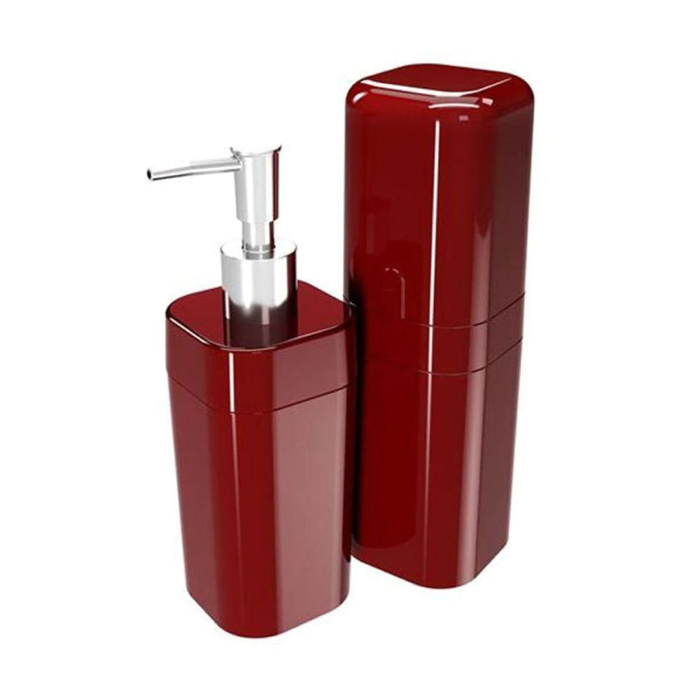 Encontraproduto.com.br - Kit p/ Banheiro Coza Splash Plástico Vermelho 2 Peças