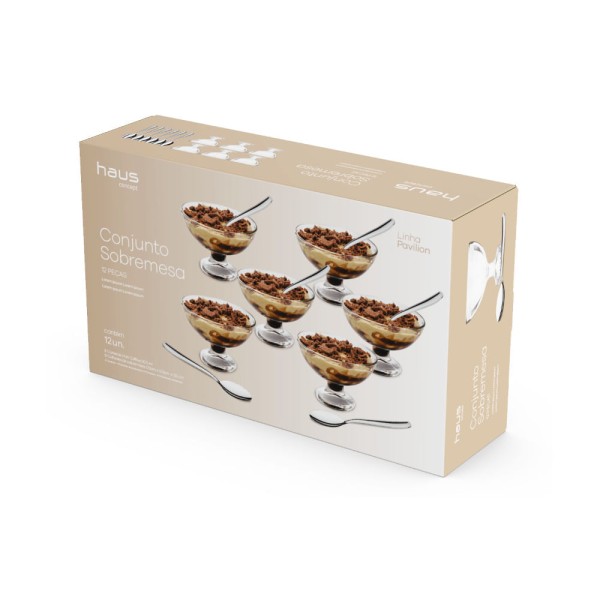 Encontraproduto.com.br - Taça Sobremesa 270ml+ Colher Sobremesa Cj Com 12 - Haus